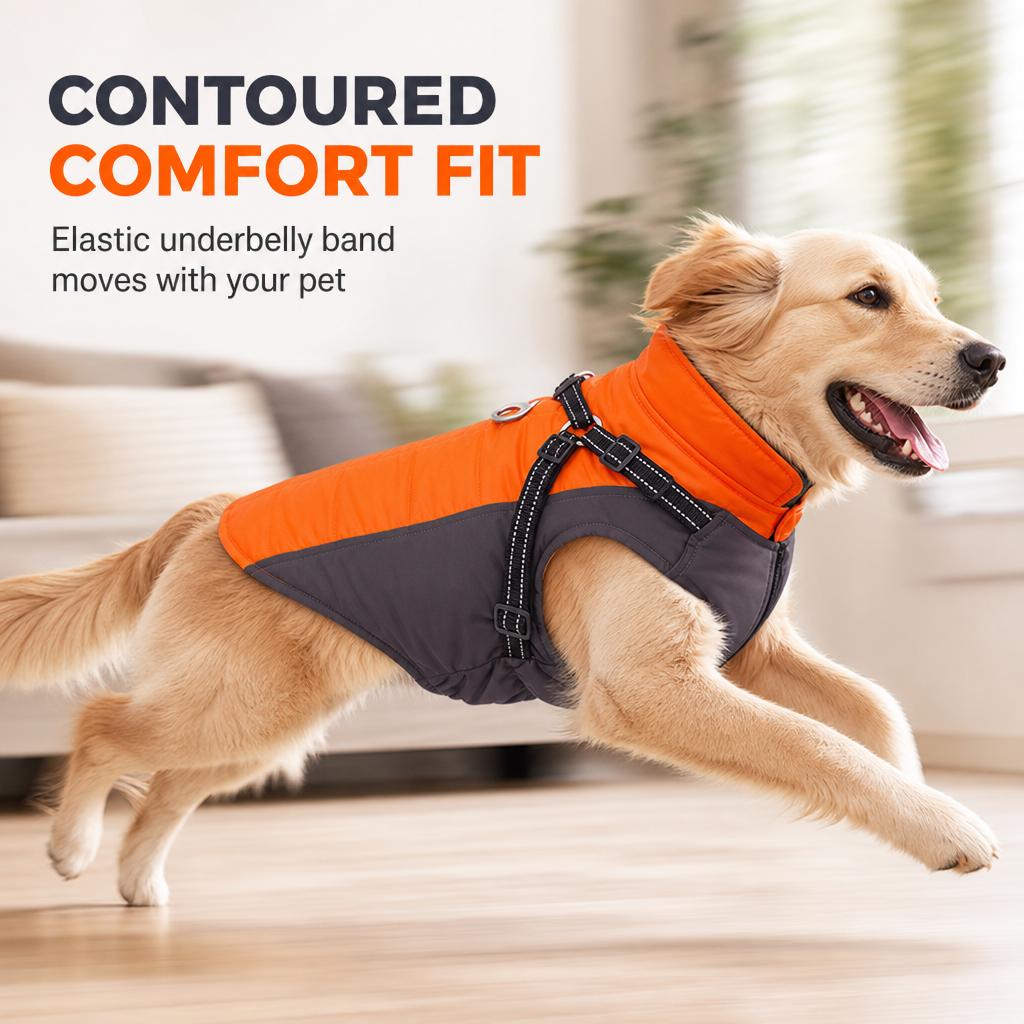 Reflective Padded Dog Winter Vest with Leash Attachment