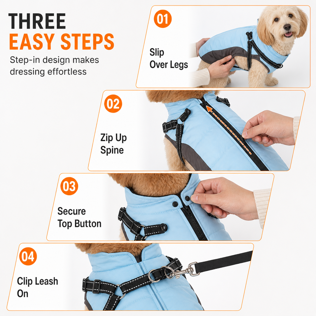Reflective Padded Dog Winter Vest with Leash Attachment