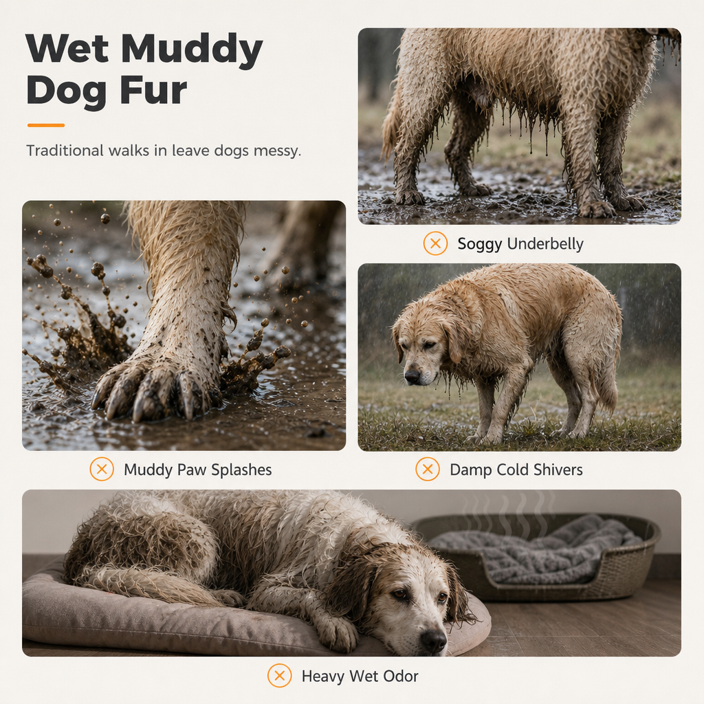 🐕 Four-Legged Waterproof Dog Coat: Full Coverage, Built-In Harness Straps, Mud-Proof