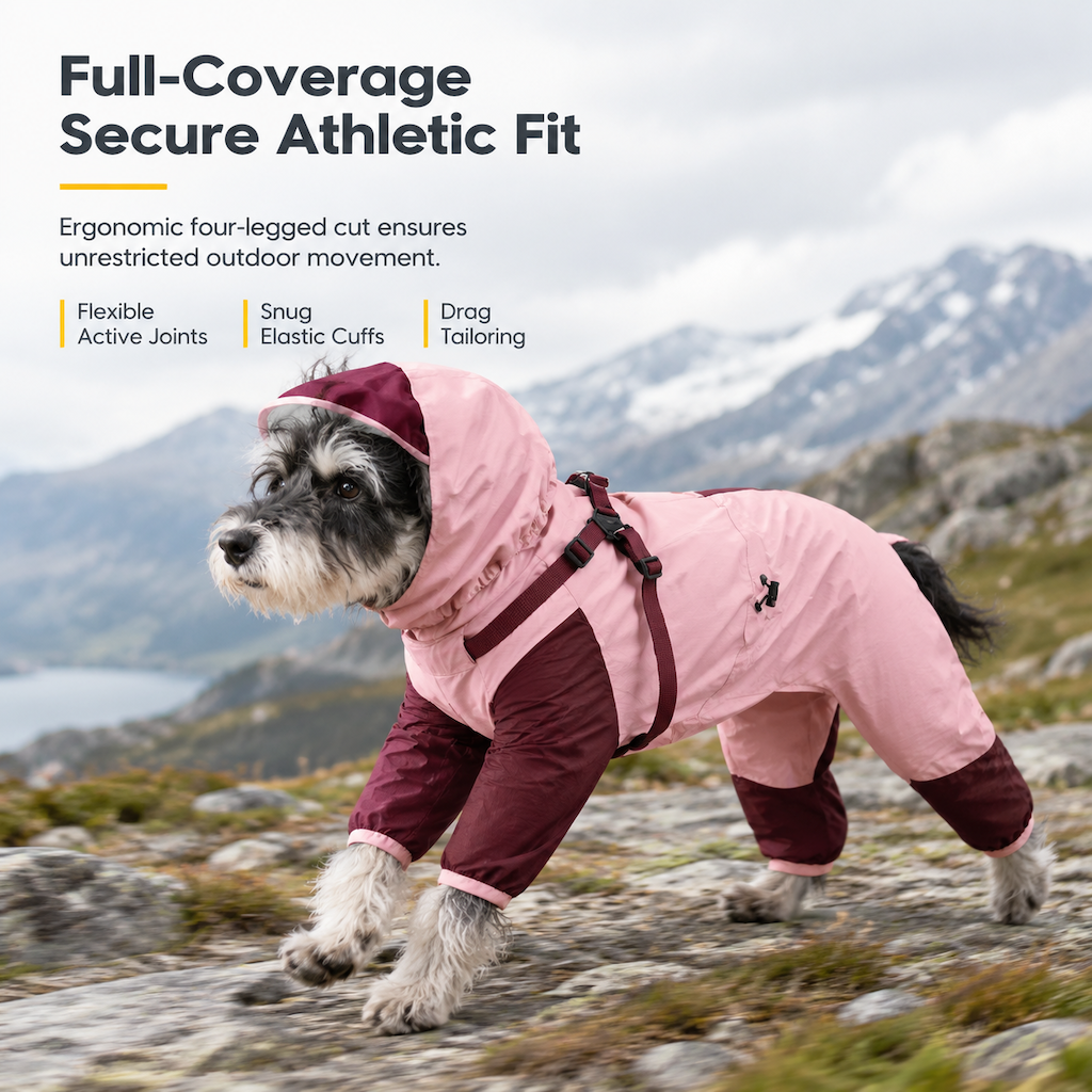 🐕 Four-Legged Waterproof Dog Coat: Full Coverage, Built-In Harness Straps, Mud-Proof