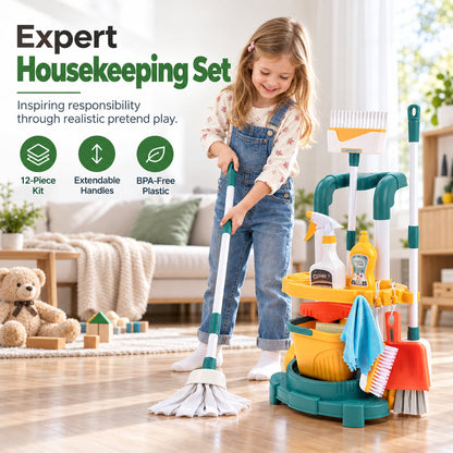 🔥New Arrival!!!🧹👧 Kids Cleaning Toy Set with Trolley, Mop, Broom & Bucket – Let Little Helpers Join In the Fun ✨