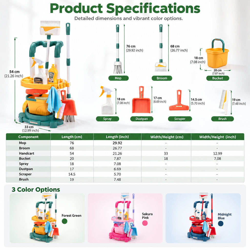 🔥New Arrival!!!🧹👧 Kids Cleaning Toy Set with Trolley, Mop, Broom & Bucket – Let Little Helpers Join In the Fun ✨
