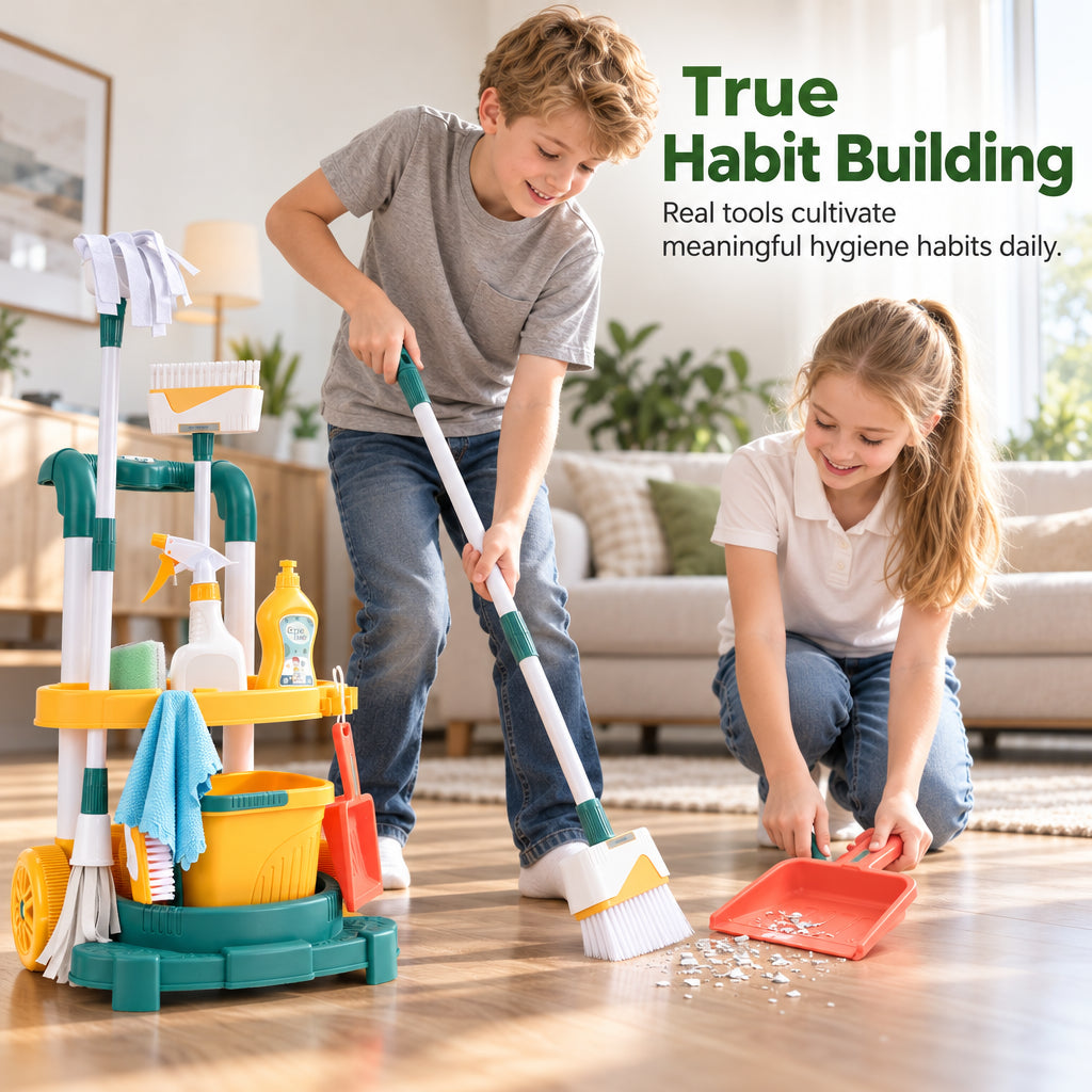 🔥New Arrival!!!🧹👧 Kids Cleaning Toy Set with Trolley, Mop, Broom & Bucket – Let Little Helpers Join In the Fun ✨