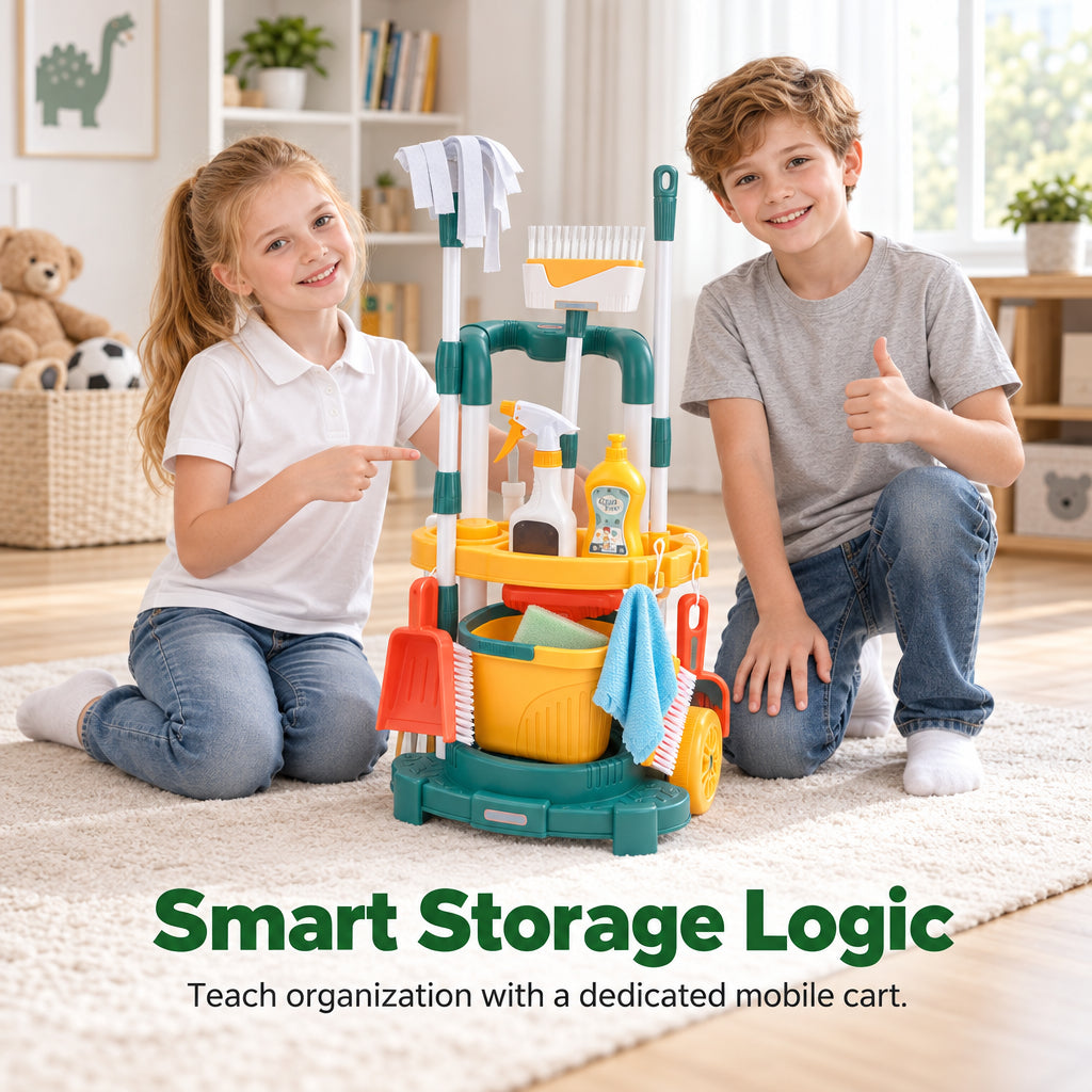 🔥New Arrival!!!🧹👧 Kids Cleaning Toy Set with Trolley, Mop, Broom & Bucket – Let Little Helpers Join In the Fun ✨