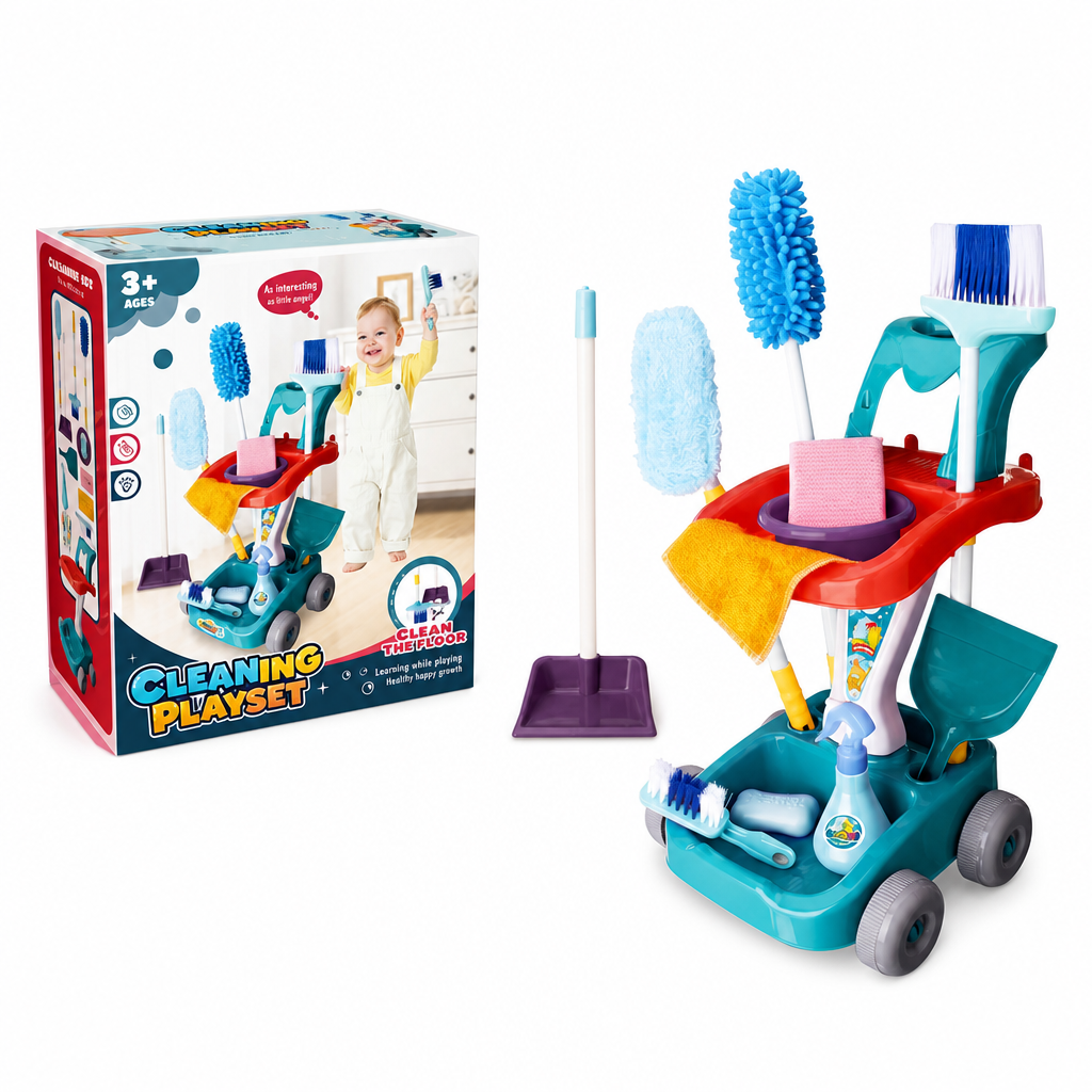 🔥New Arrival!!!🧹👧 Kids Cleaning Toy Set with Trolley, Mop, Broom & Bucket – Let Little Helpers Join In the Fun ✨
