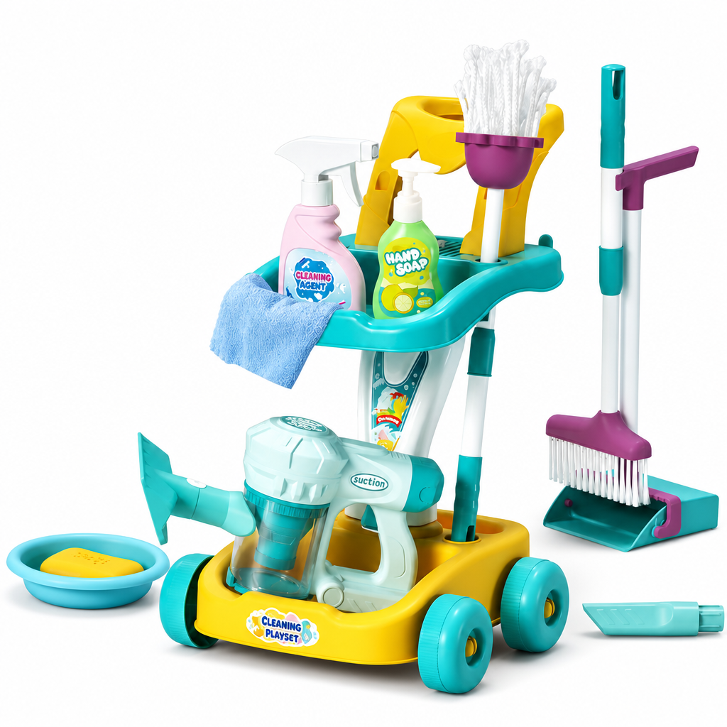 🔥New Arrival!!!🧹👧 Kids Cleaning Toy Set with Trolley, Mop, Broom & Bucket – Let Little Helpers Join In the Fun ✨