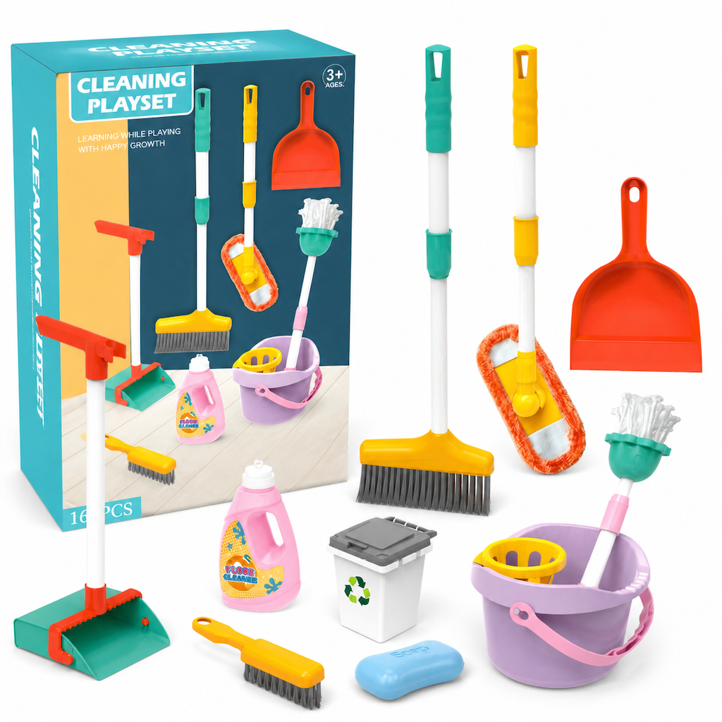 🔥New Arrival!!!🧹👧 Kids Cleaning Toy Set with Trolley, Mop, Broom & Bucket – Let Little Helpers Join In the Fun ✨