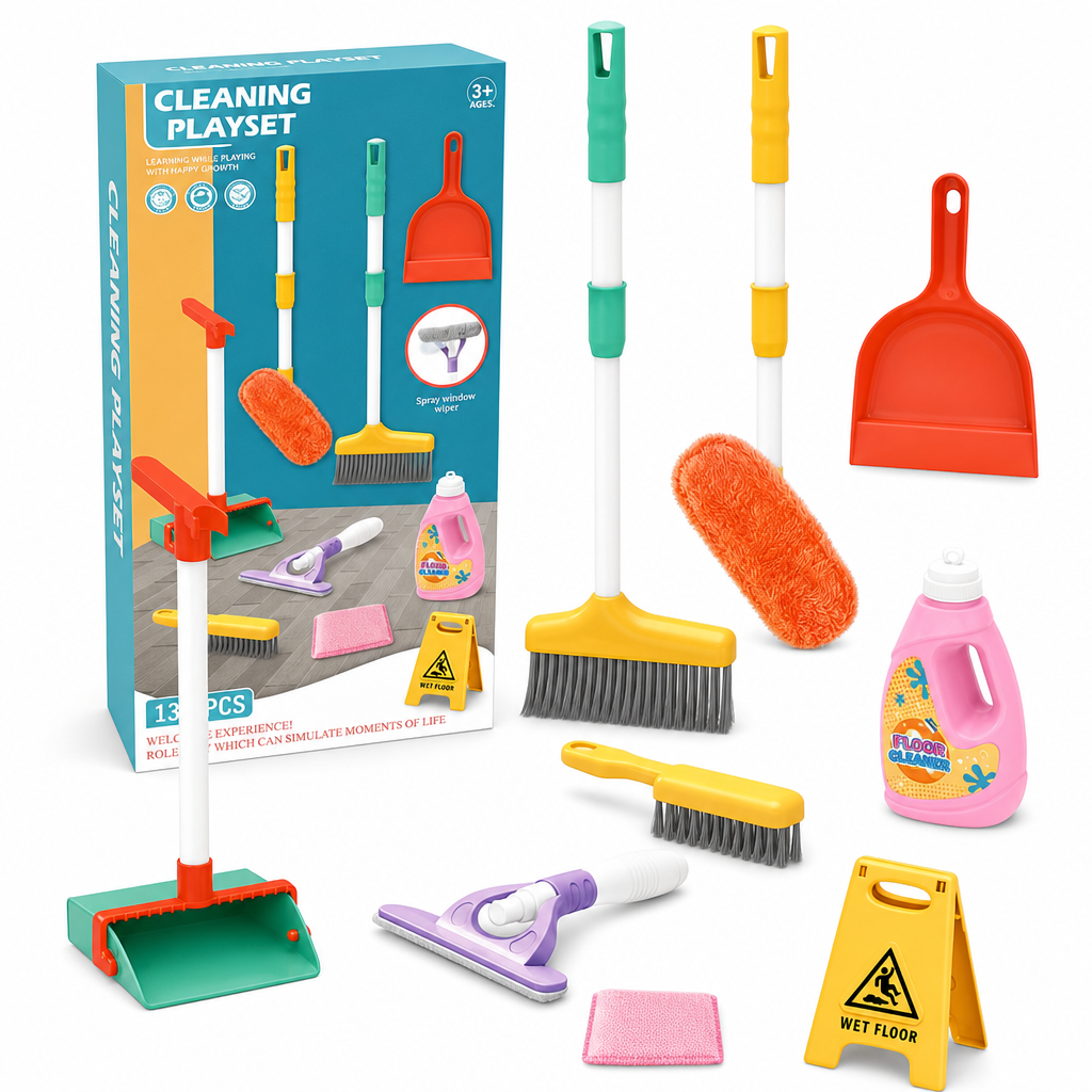 🔥New Arrival!!!🧹👧 Kids Cleaning Toy Set with Trolley, Mop, Broom & Bucket – Let Little Helpers Join In the Fun ✨
