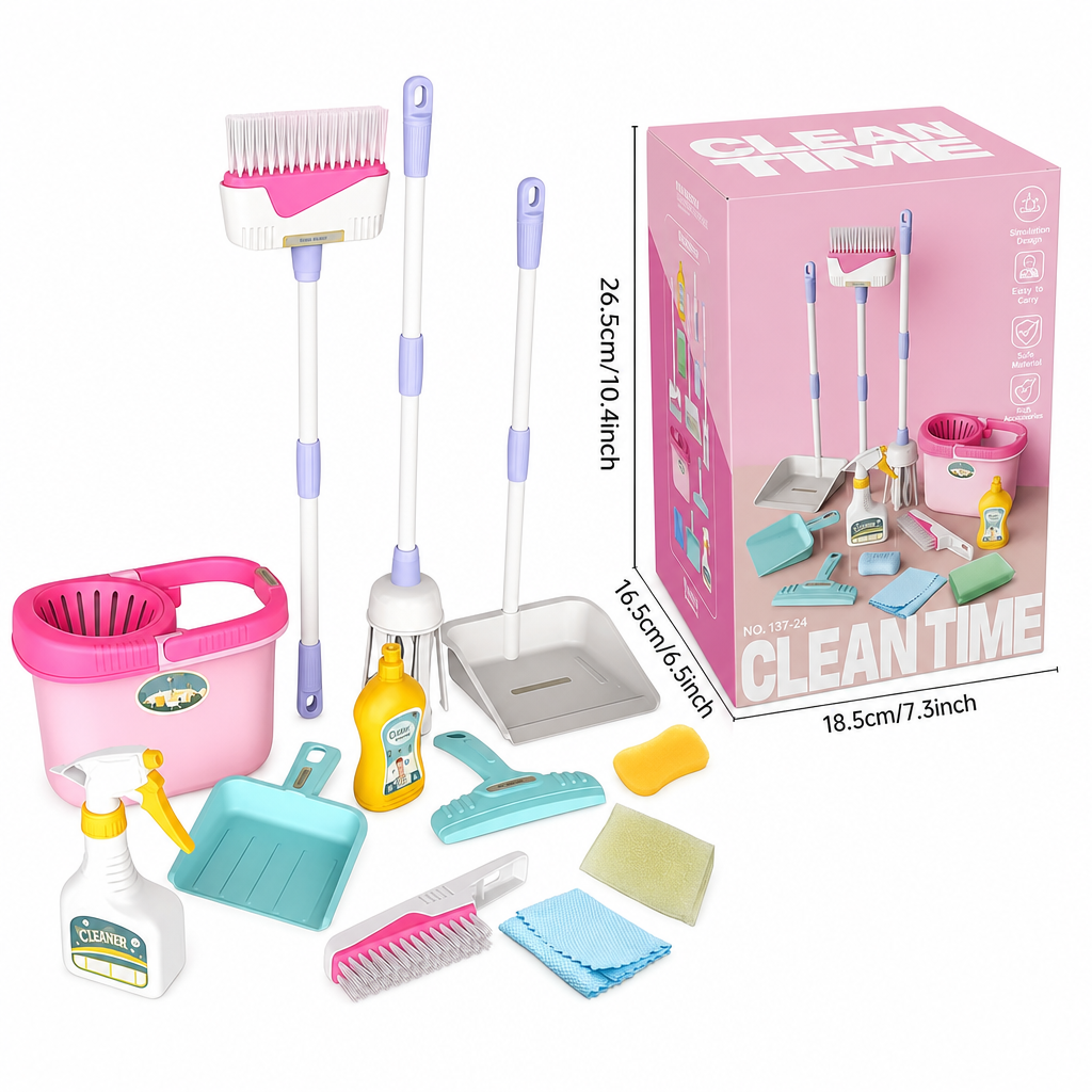 🔥New Arrival!!!🧹👧 Kids Cleaning Toy Set with Trolley, Mop, Broom & Bucket – Let Little Helpers Join In the Fun ✨