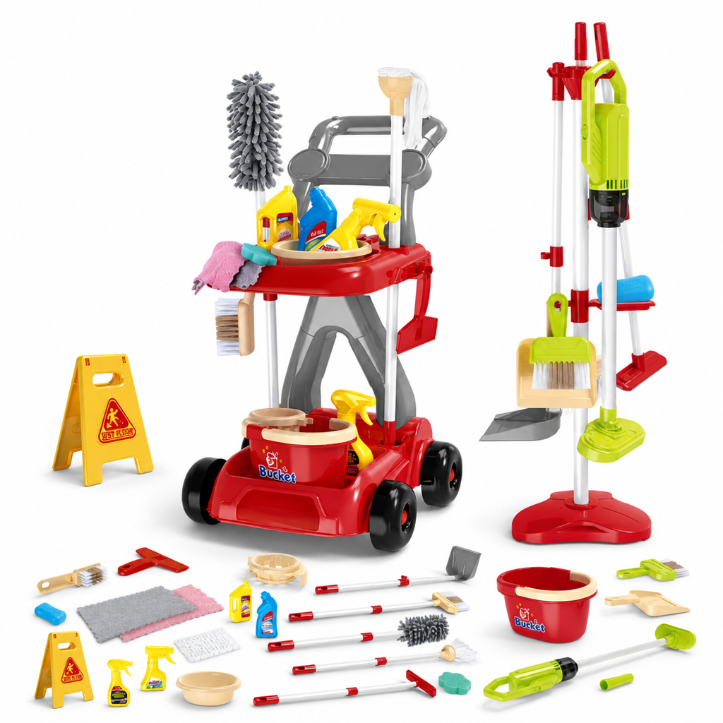🔥New Arrival!!!🧹👧 Kids Cleaning Toy Set with Trolley, Mop, Broom & Bucket – Let Little Helpers Join In the Fun ✨