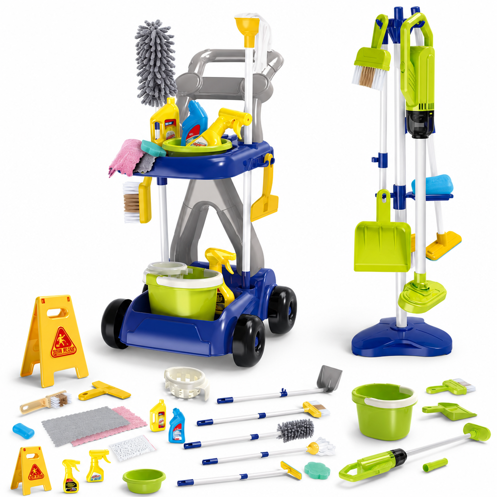 🔥New Arrival!!!🧹👧 Kids Cleaning Toy Set with Trolley, Mop, Broom & Bucket – Let Little Helpers Join In the Fun ✨
