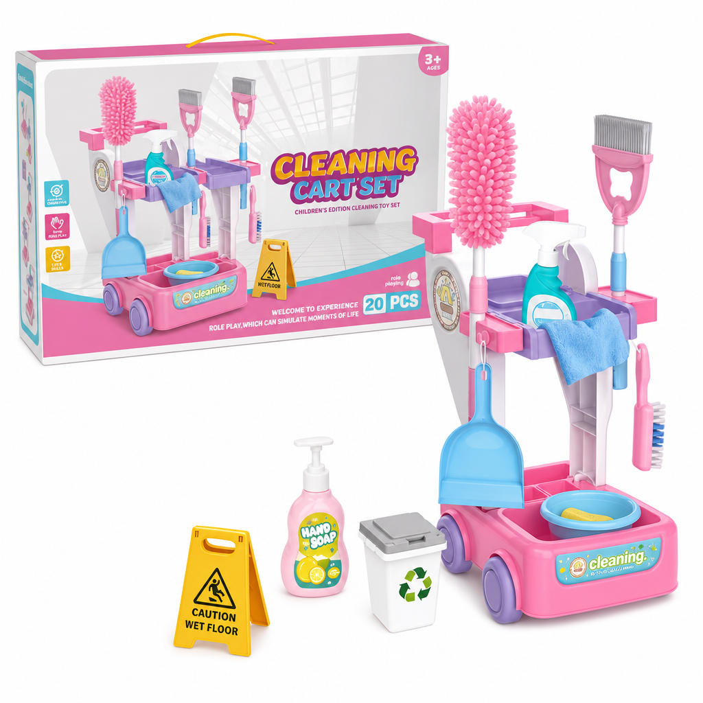 🔥New Arrival!!!🧹👧 Kids Cleaning Toy Set with Trolley, Mop, Broom & Bucket – Let Little Helpers Join In the Fun ✨