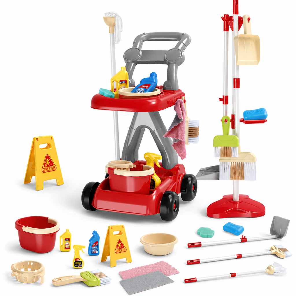 🔥New Arrival!!!🧹👧 Kids Cleaning Toy Set with Trolley, Mop, Broom & Bucket – Let Little Helpers Join In the Fun ✨