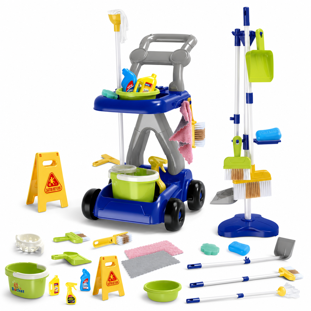 🔥New Arrival!!!🧹👧 Kids Cleaning Toy Set with Trolley, Mop, Broom & Bucket – Let Little Helpers Join In the Fun ✨