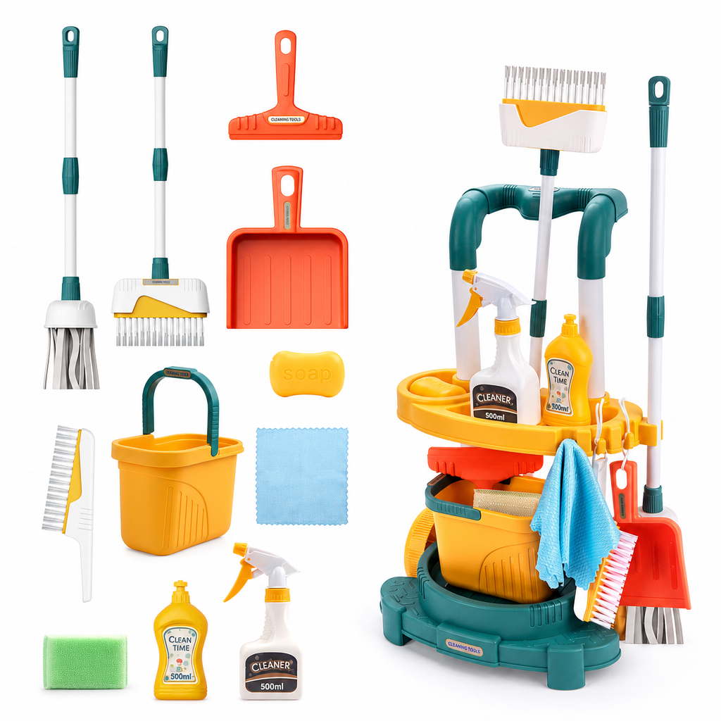 🔥New Arrival!!!🧹👧 Kids Cleaning Toy Set with Trolley, Mop, Broom & Bucket – Let Little Helpers Join In the Fun ✨