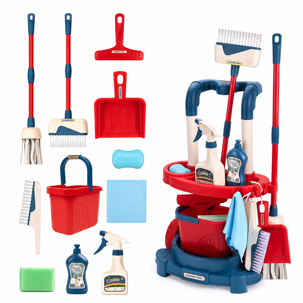 🔥New Arrival!!!🧹👧 Kids Cleaning Toy Set with Trolley, Mop, Broom & Bucket – Let Little Helpers Join In the Fun ✨
