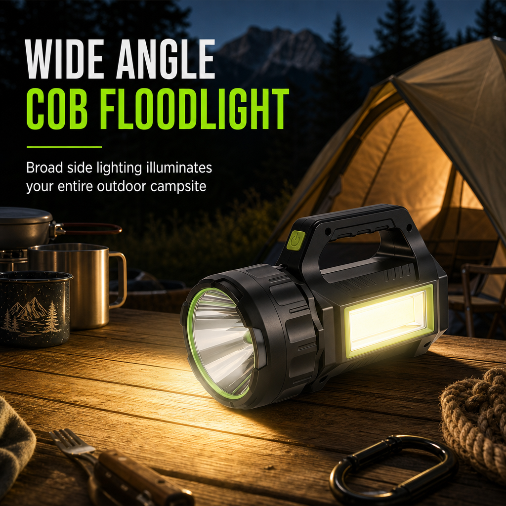 🔥50% OFF!!📢🔦 Multifunctional Ultra-Bright Rechargeable Searchlight & Work Light – USB Charging, Ready for Outdoors, Garages & Power Cuts ✨