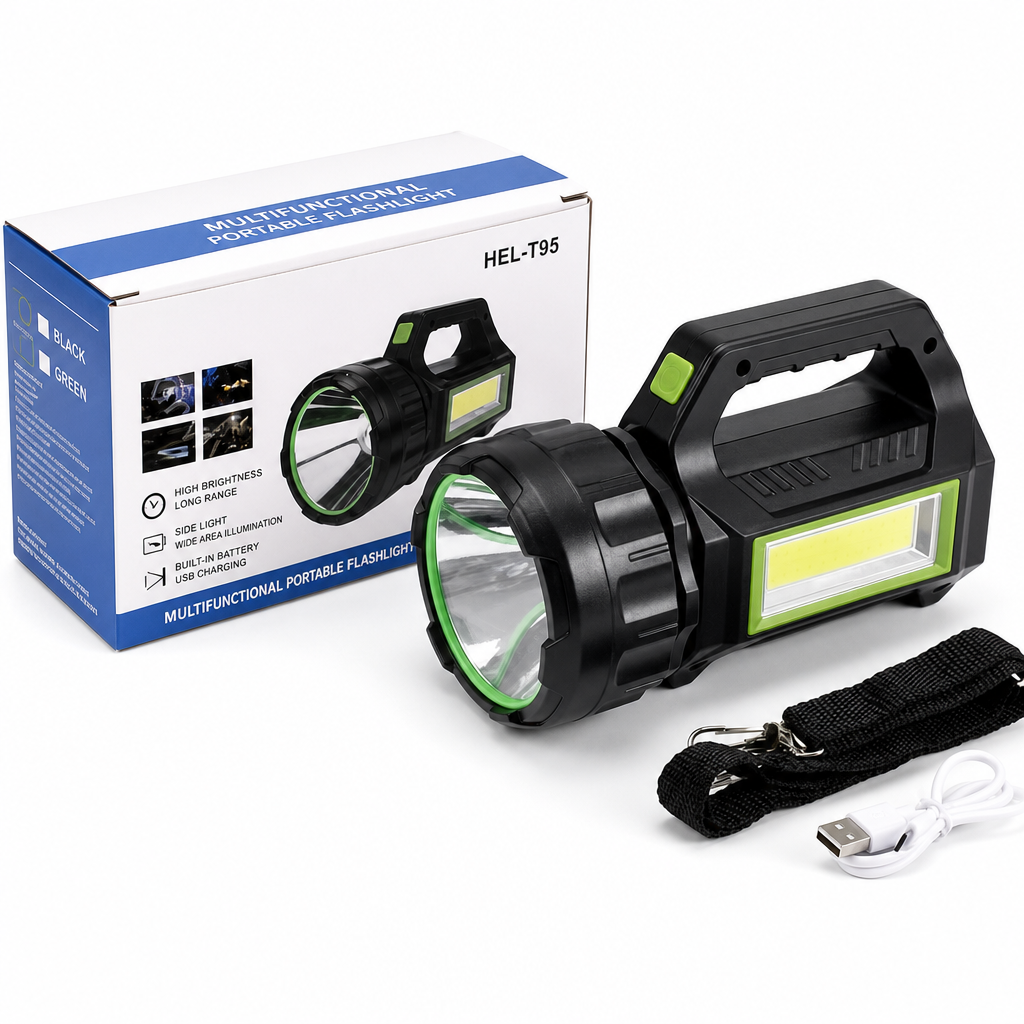 🔥50% OFF!!📢🔦 Multifunctional Ultra-Bright Rechargeable Searchlight & Work Light – USB Charging, Ready for Outdoors, Garages & Power Cuts ✨