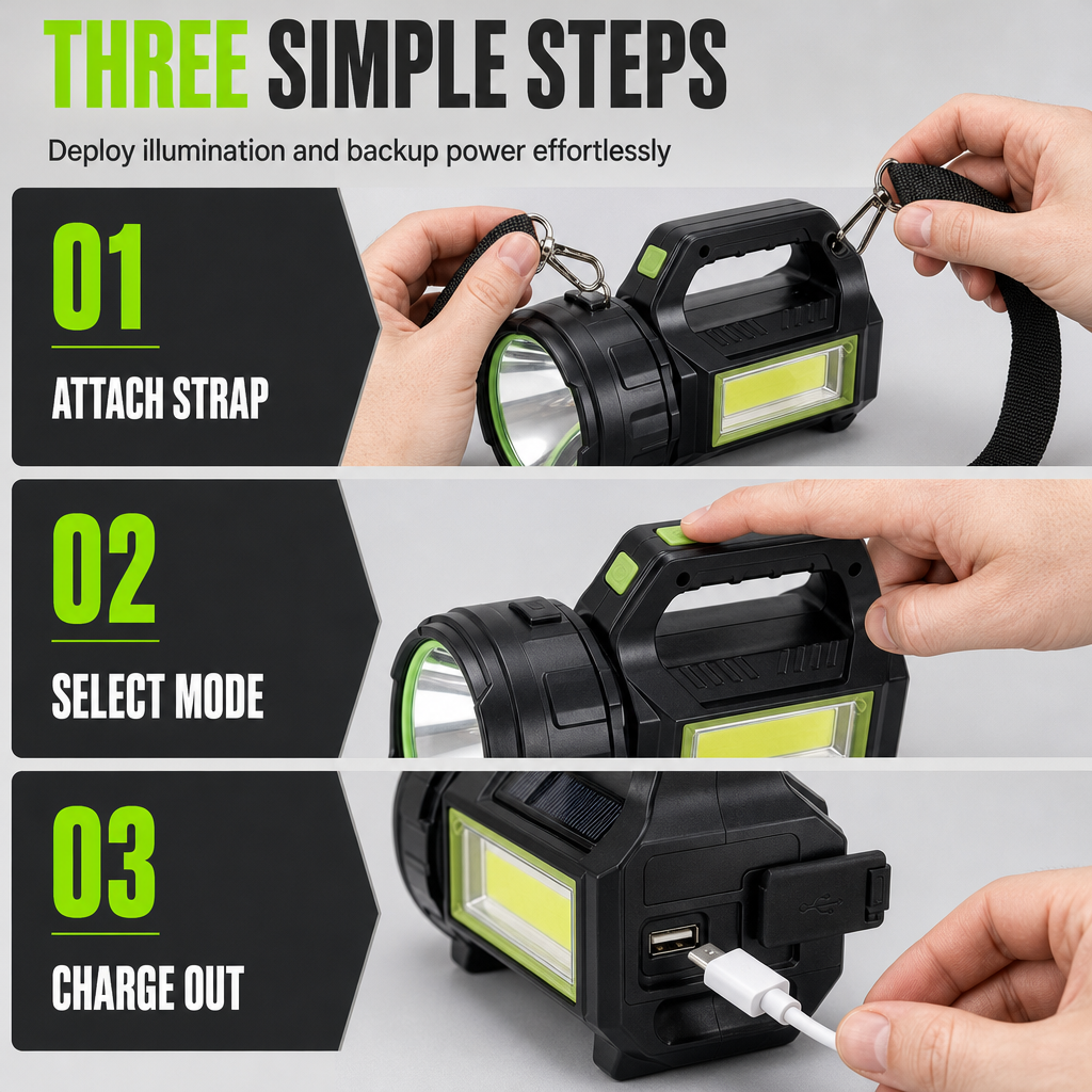 🔥50% OFF!!📢🔦 Multifunctional Ultra-Bright Rechargeable Searchlight & Work Light – USB Charging, Ready for Outdoors, Garages & Power Cuts ✨