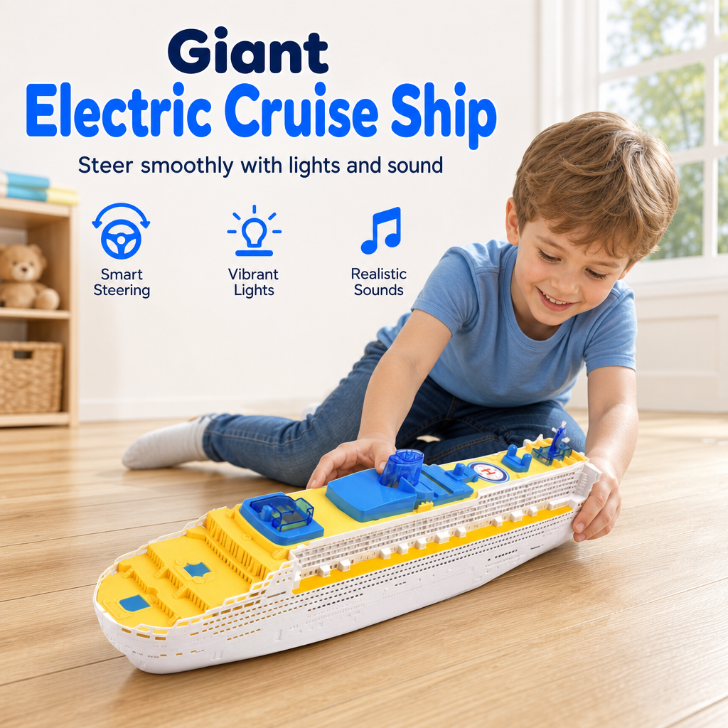 📢📢 50% OFF🚢49cm Electric Cruise Ship Toy – Realistic Ocean Liner with Lights, Music & Bump-and-Go Action
