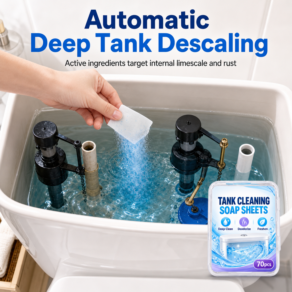 🚽🧼✨70 Pieces Toilet Water Tank Cleaning Tablets Slow Release Deep Descaling and Deodorizing Toilet Bowl Cleaner Sheets