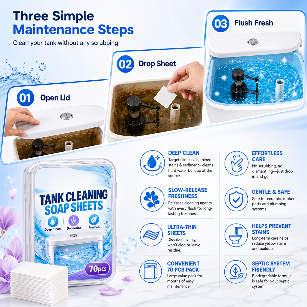 🚽🧼✨70 Pieces Toilet Water Tank Cleaning Tablets Slow Release Deep Descaling and Deodorizing Toilet Bowl Cleaner Sheets