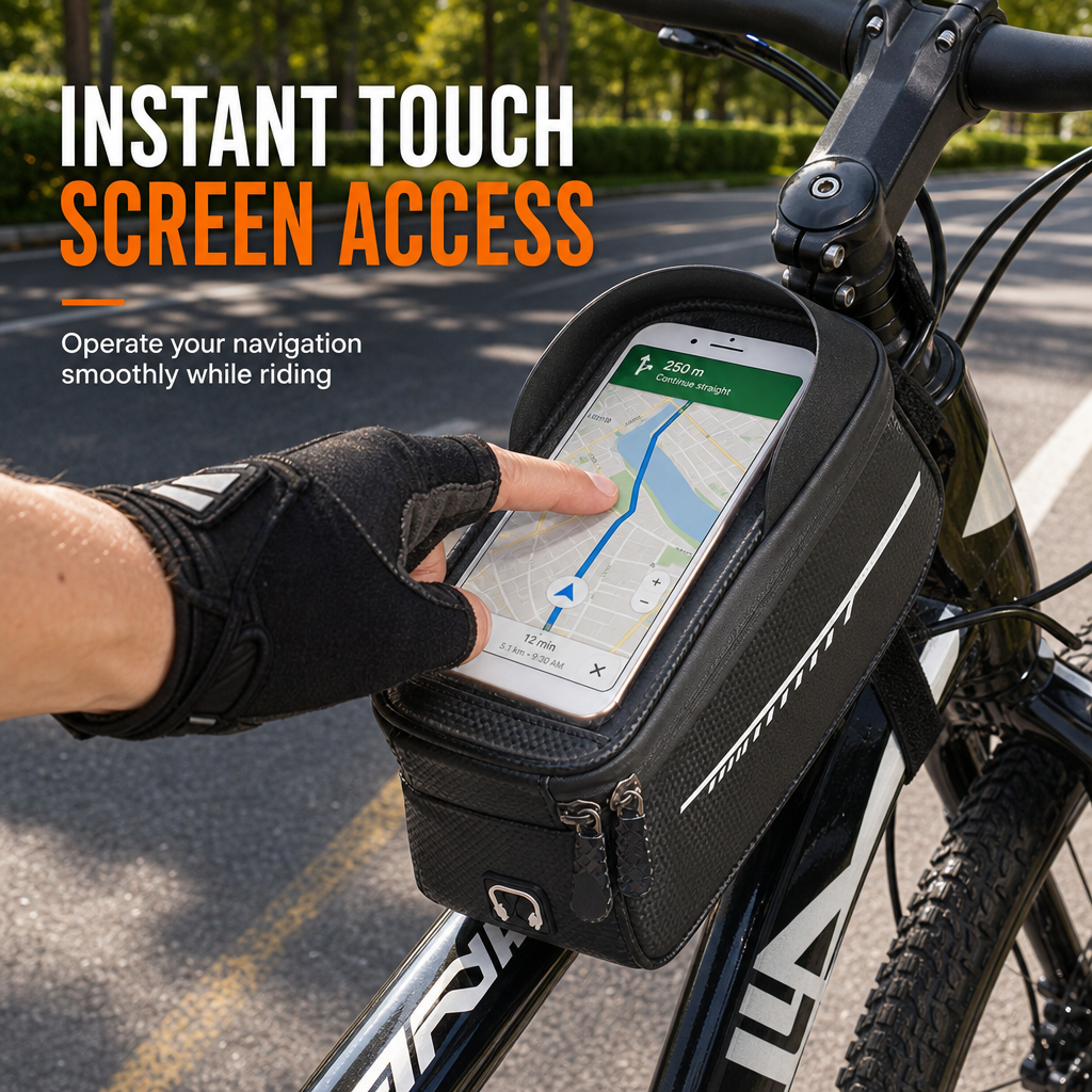 Waterproof Bicycle Front Frame Bag Top Tube Cycling Bag with Phone Holder for Mountain and Road Bikes