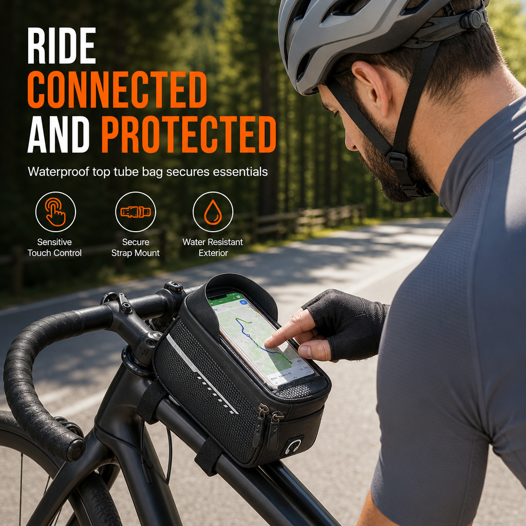 Waterproof Bicycle Front Frame Bag Top Tube Cycling Bag with Phone Holder for Mountain and Road Bikes