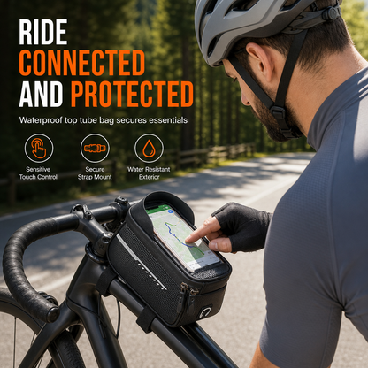 Waterproof Bicycle Front Frame Bag Top Tube Cycling Bag with Phone Holder for Mountain and Road Bikes