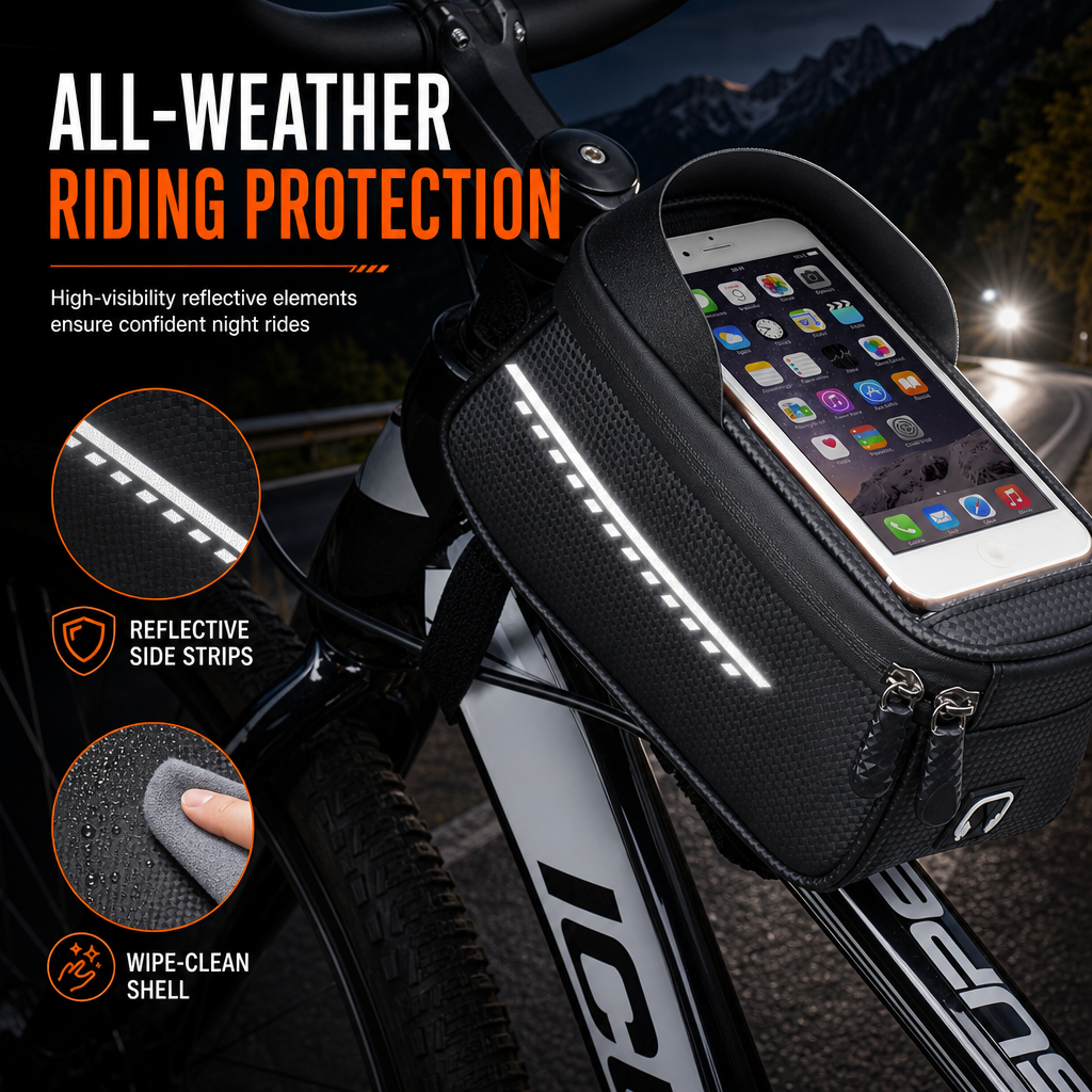 Waterproof Bicycle Front Frame Bag Top Tube Cycling Bag with Phone Holder for Mountain and Road Bikes