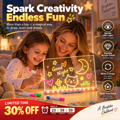 🎄 Christmas Special: 50% OFF | Kids LED Erasable Drawing Board – Reusable Acrylic Night Light 🎨