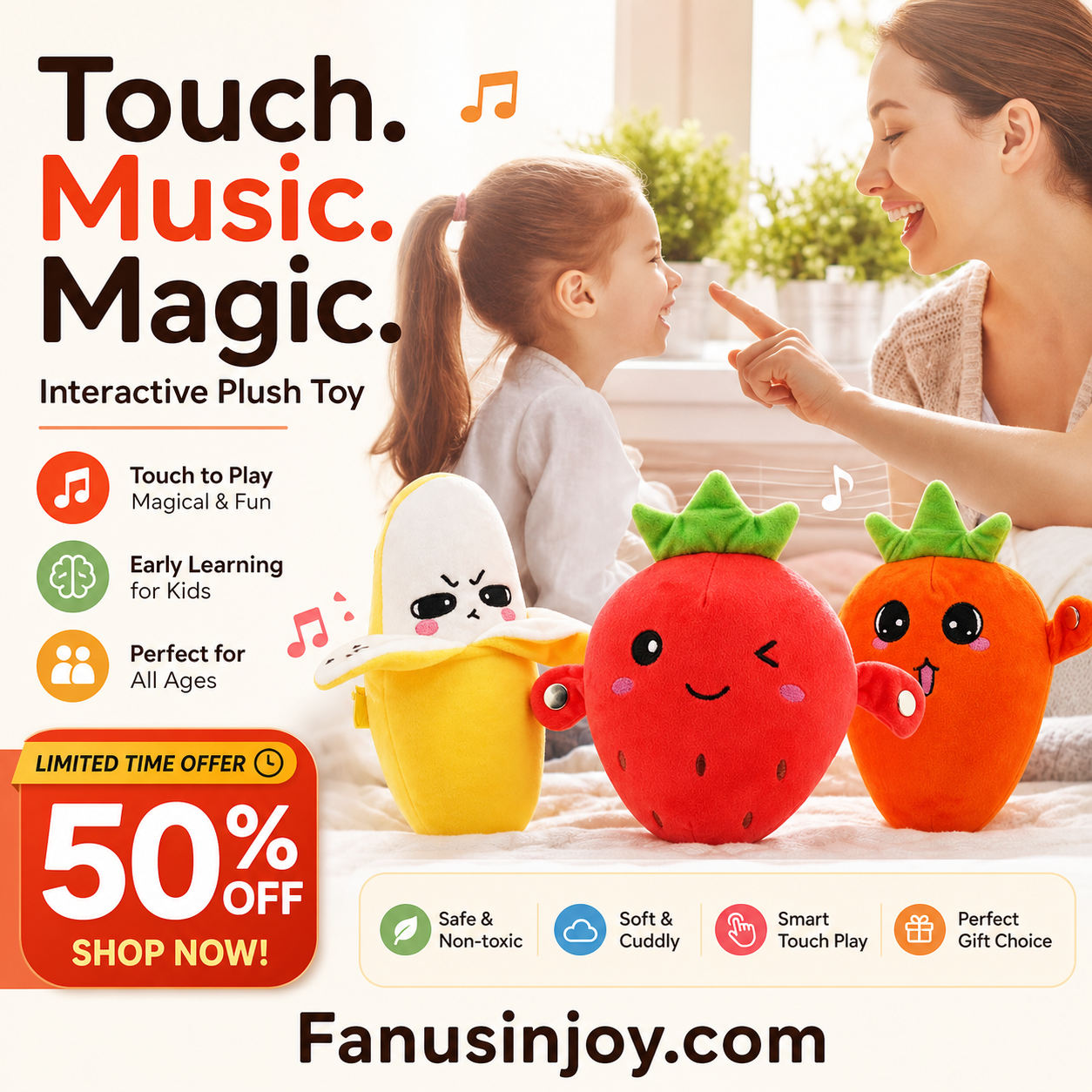🍌Final Hours Flash Sale 50% OFF!!⚡🍓Give him a joyful childhood！🎶Fruit Sensor Beat Interactive Doll